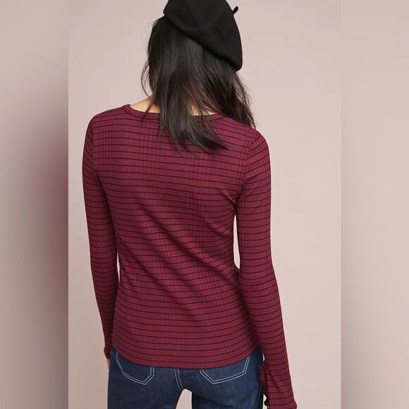 Anthropologie Michael Stars Red and Black Striped Long Sleeve Top Sleeve Detail - Picture 3 of 8